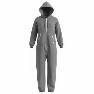 Joggies Mens Gray Hooded Full-Body Jumpsuit Pockets & Zip Front Closure Large